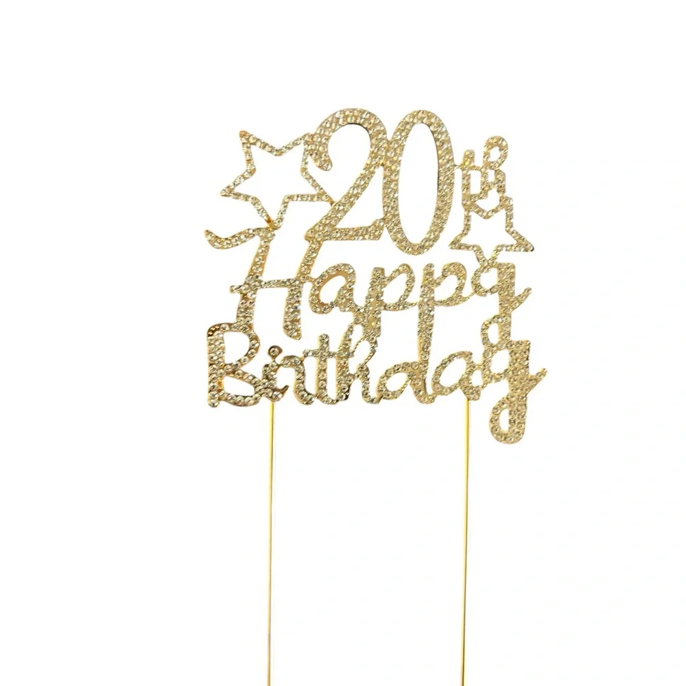 Gold/Rhinestone Happy Birthday Cake Topper